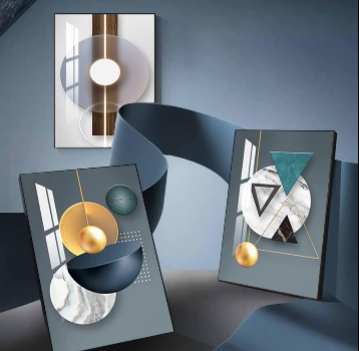 Ensemble de 3 Tableaux Encadrés – Art Géométrique Abstrait