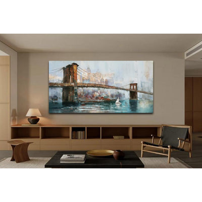 ableau Skyline Abstrait – Décoration Murale Texturée Brun & Gris Encadrée