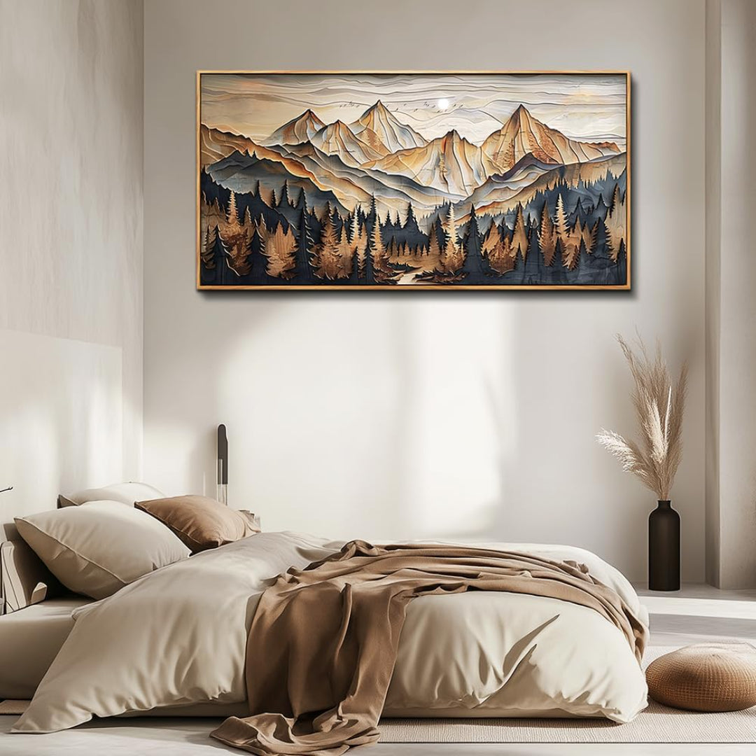 Tableau Abstrait Paysage de Montagne – Peinture Murale Moderne