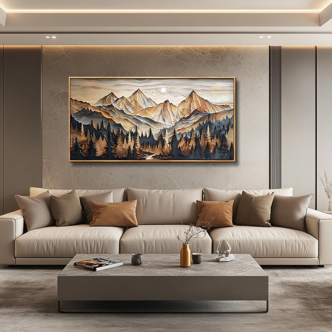 Tableau Abstrait Paysage de Montagne – Peinture Murale Moderne