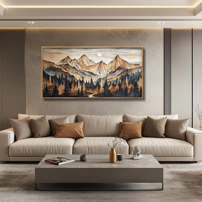 Tableau Abstrait Paysage de Montagne – Peinture Murale Moderne