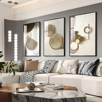 Tableau Mural Triptyque Moderne – Marbre Géométrique Beige