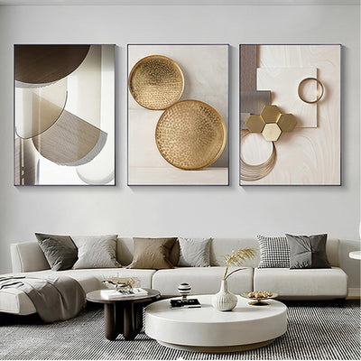 Tableau Mural Triptyque Moderne – Marbre Géométrique Beige