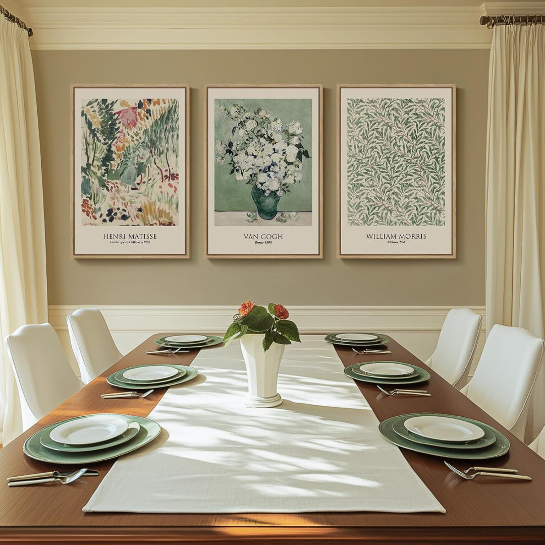 Ensemble de 3 Tableaux Encadrés – Style Matisse Vintage Vert Sauge