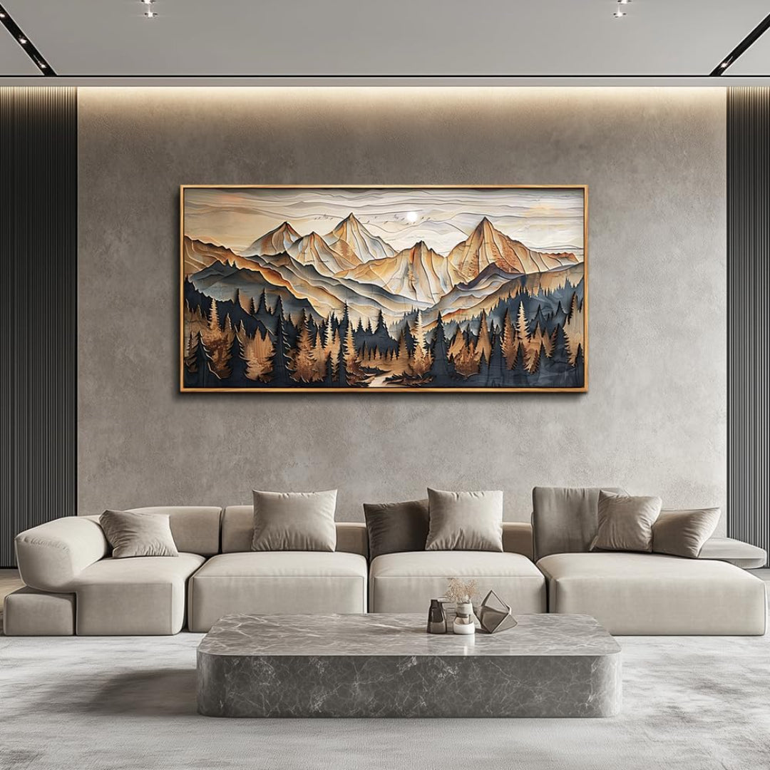 Tableau Abstrait Paysage de Montagne – Peinture Murale Moderne