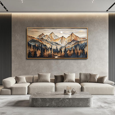 Tableau Abstrait Paysage de Montagne – Peinture Murale Moderne