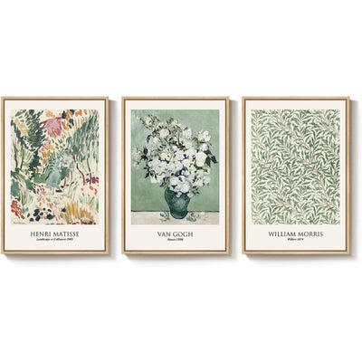 Ensemble de 3 Tableaux Encadrés – Style Matisse Vintage Vert Sauge