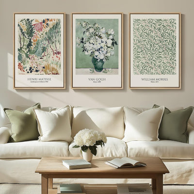 Ensemble de 3 Tableaux Encadrés – Style Matisse Vintage Vert Sauge