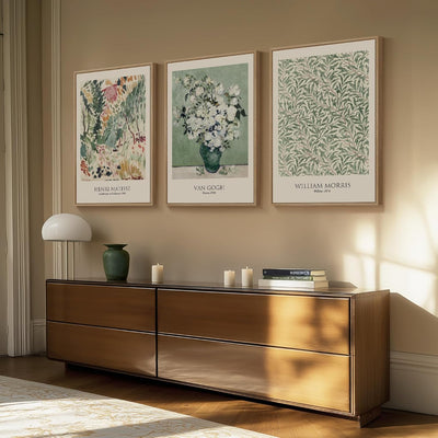 Ensemble de 3 Tableaux Encadrés – Style Matisse Vintage Vert Sauge