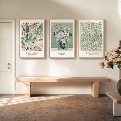 Ensemble de 3 Tableaux Encadrés – Style Matisse Vintage Vert Sauge