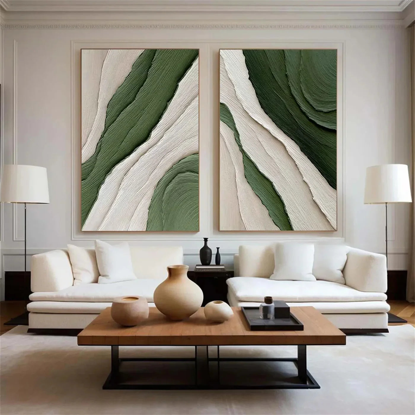 Tableau Abstrait Duo Green – Style Minimaliste