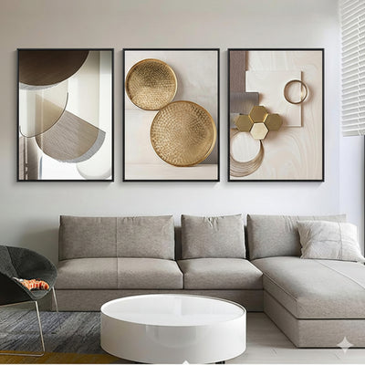 Tableau Mural Triptyque Moderne – Marbre Géométrique Beige