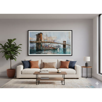 ableau Skyline Abstrait – Décoration Murale Texturée Brun & Gris Encadrée