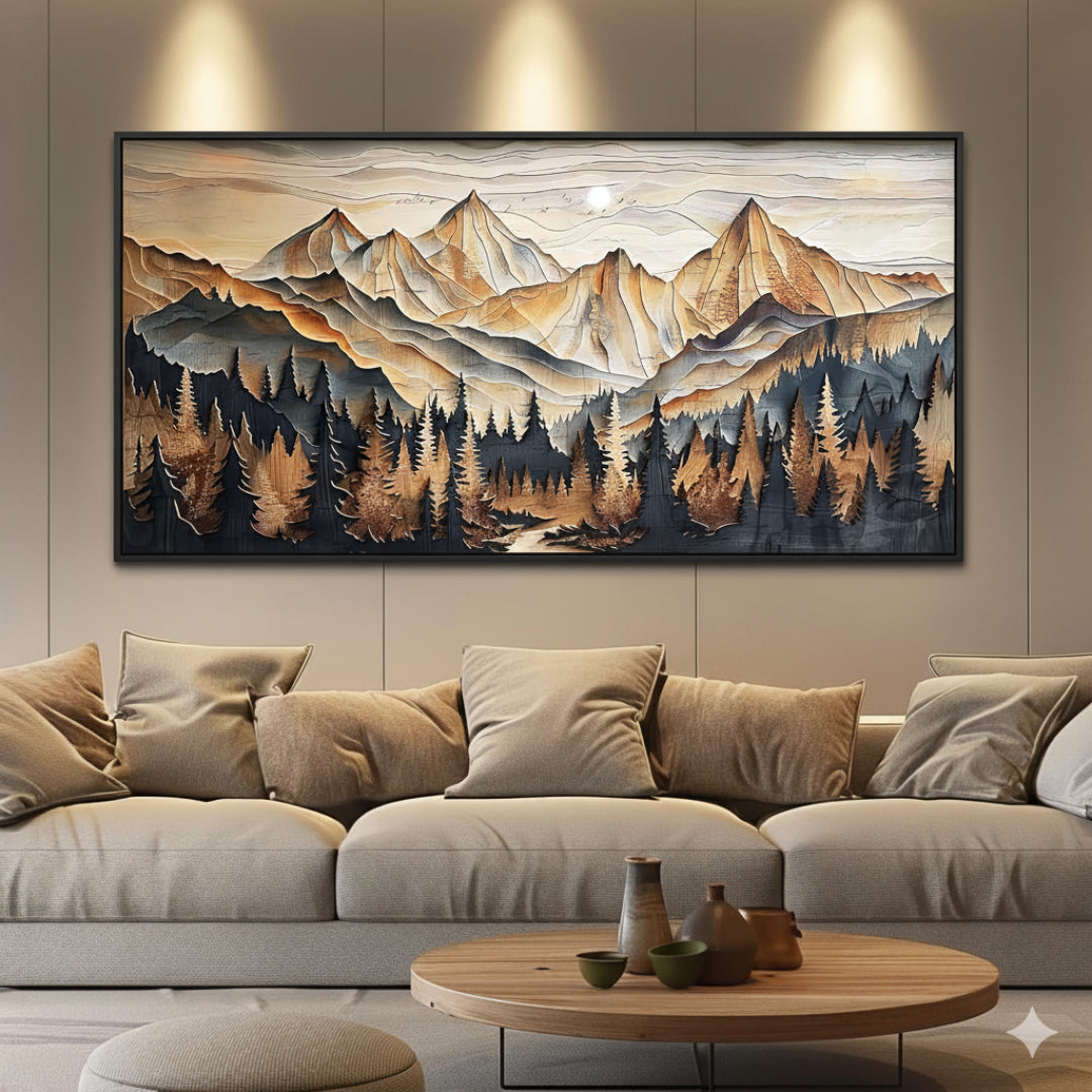 Tableau Abstrait Paysage de Montagne – Peinture Murale Moderne