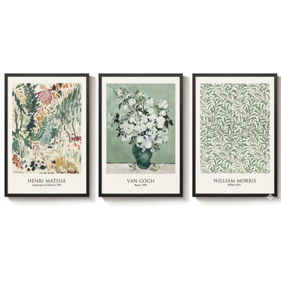 Ensemble de 3 Tableaux Encadrés – Style Matisse Vintage Vert Sauge
