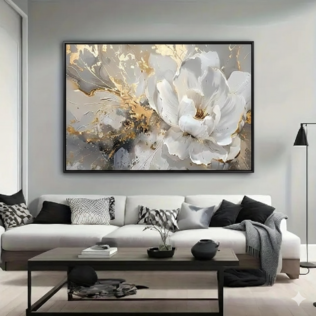fleurs blanches et dorées