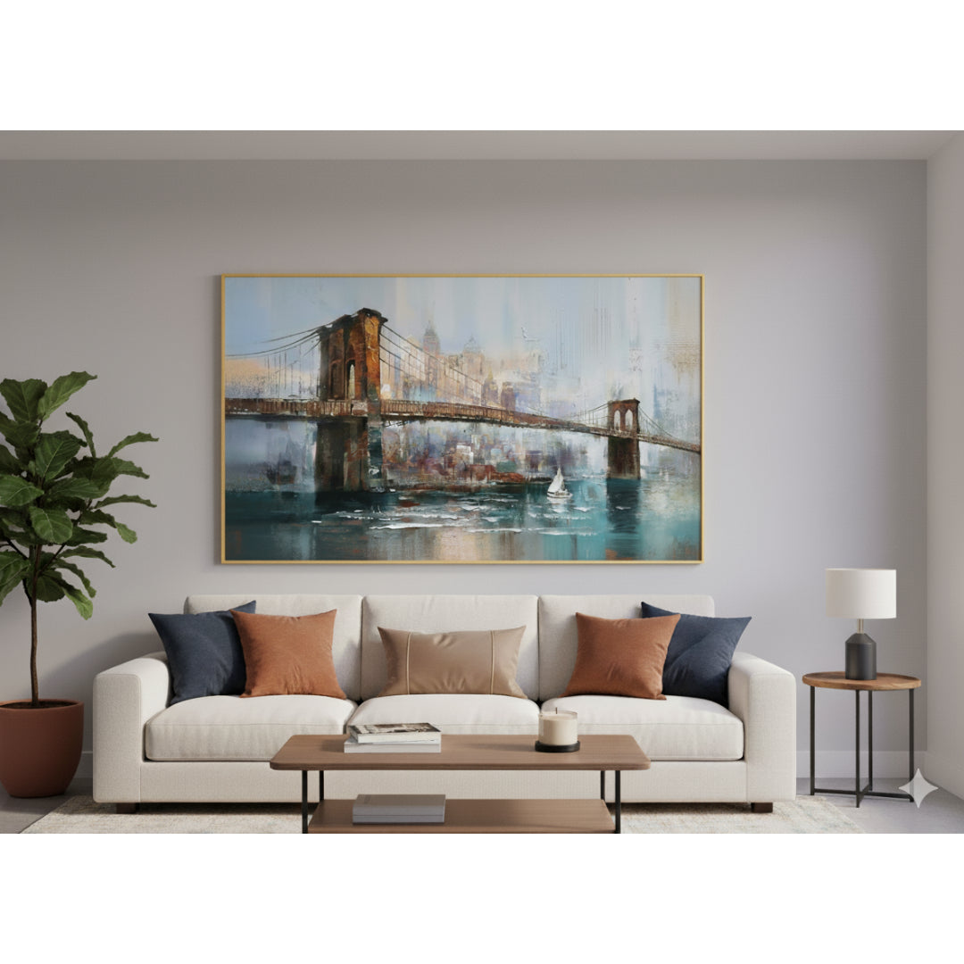 ableau Skyline Abstrait – Décoration Murale Texturée Brun & Gris Encadrée