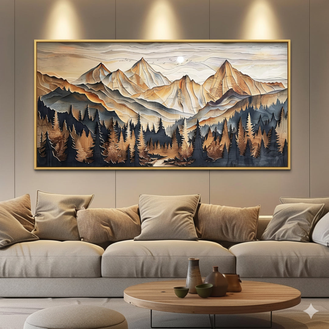 Tableau Abstrait Paysage de Montagne – Peinture Murale Moderne
