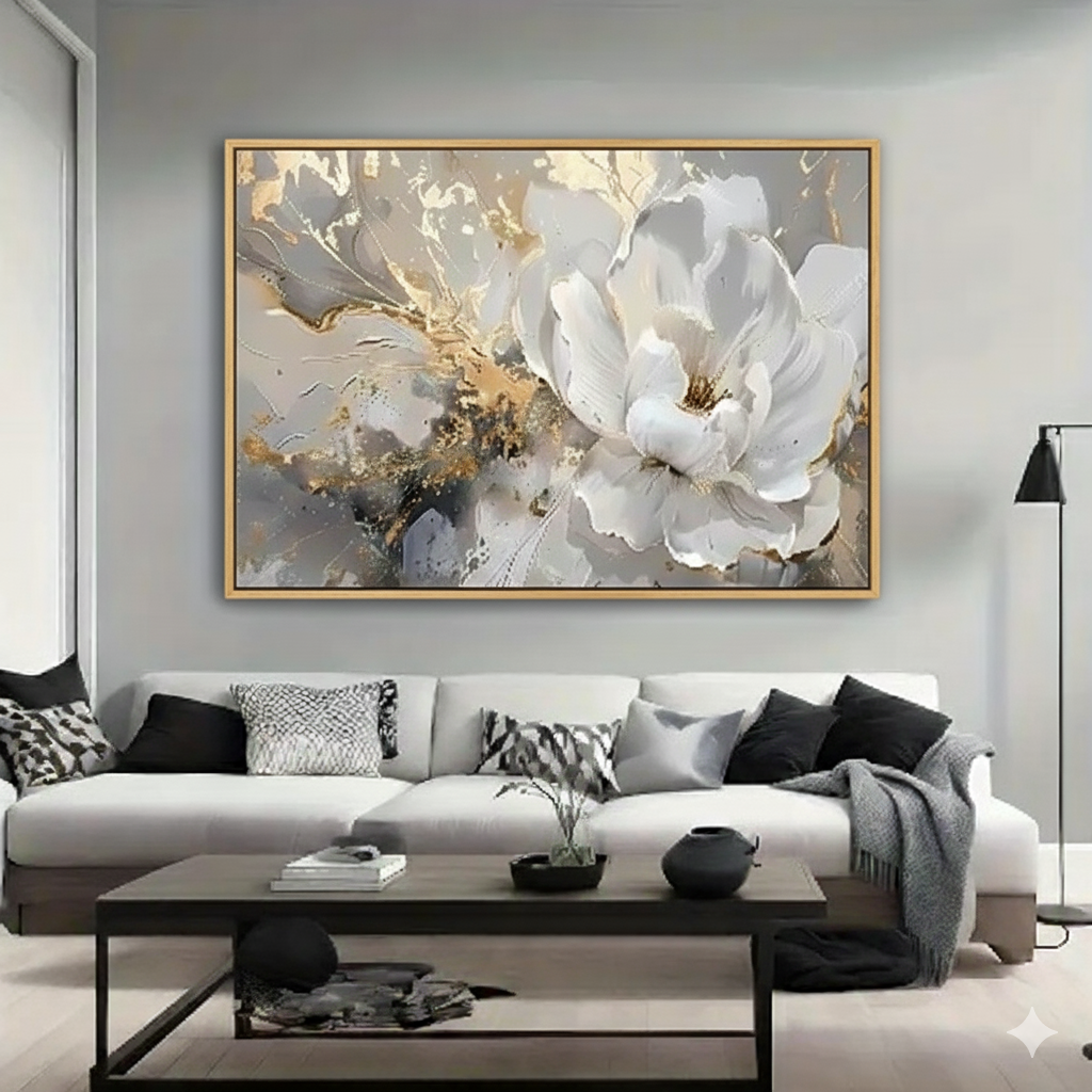 fleurs blanches et dorées