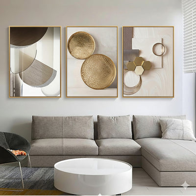 Tableau Mural Triptyque Moderne – Marbre Géométrique Beige