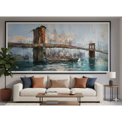 ableau Skyline Abstrait – Décoration Murale Texturée Brun & Gris Encadrée