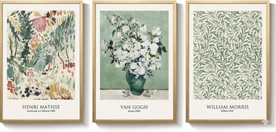 Ensemble de 3 Tableaux Encadrés – Style Matisse Vintage Vert Sauge