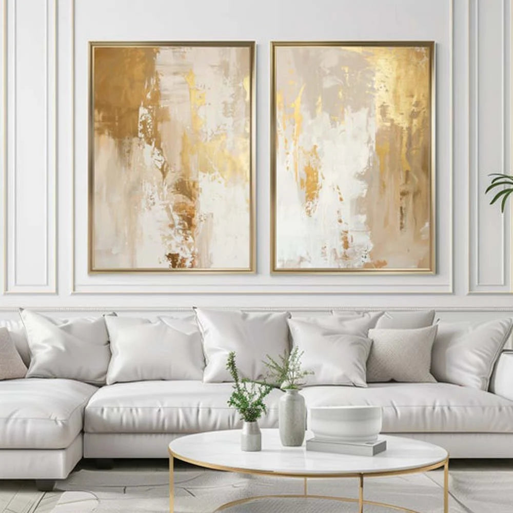 Tableau Abstrait Blanc et Or – Décoration Moderne