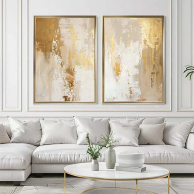 Tableau Abstrait Blanc et Or – Décoration Moderne