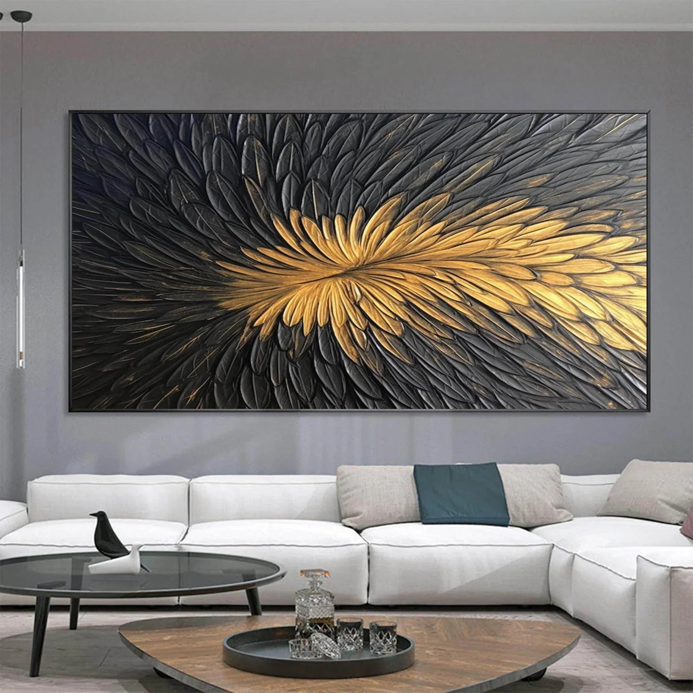Décoration murale Black Gold Plumes – Cadre américain élégant