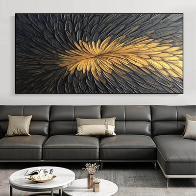 Décoration murale Black Gold Plumes – Cadre américain élégant